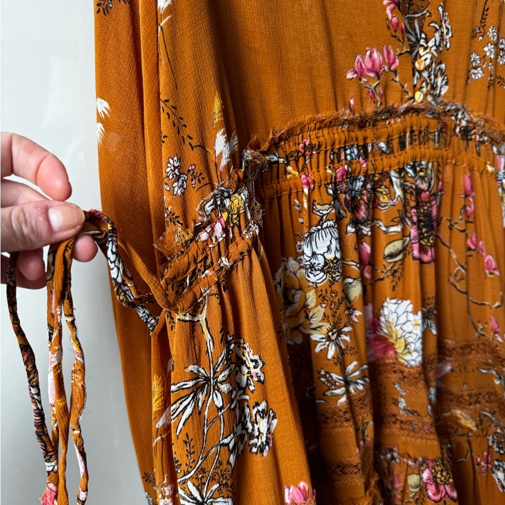 Free People | Cherry Blossom Tiered Mini Dress, Orange | Size Small - Picture 7 of 12